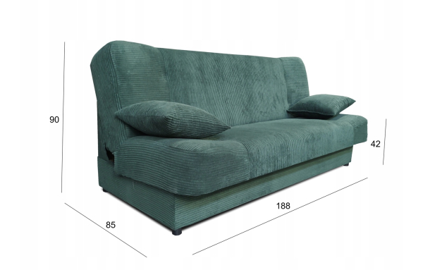 Wersalka JAŚ sztruks BUTELKOWA ZIELEŃ z funkcją spania pojemnik sprężyny